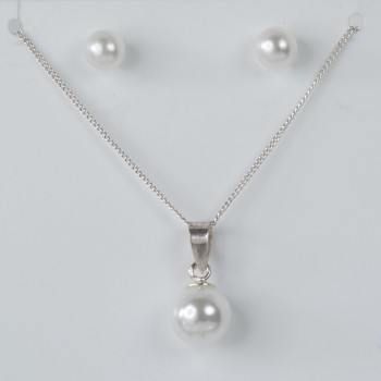 Sterling Silver Cultured Pearl Drop Pendant and Matching Stud Earrings